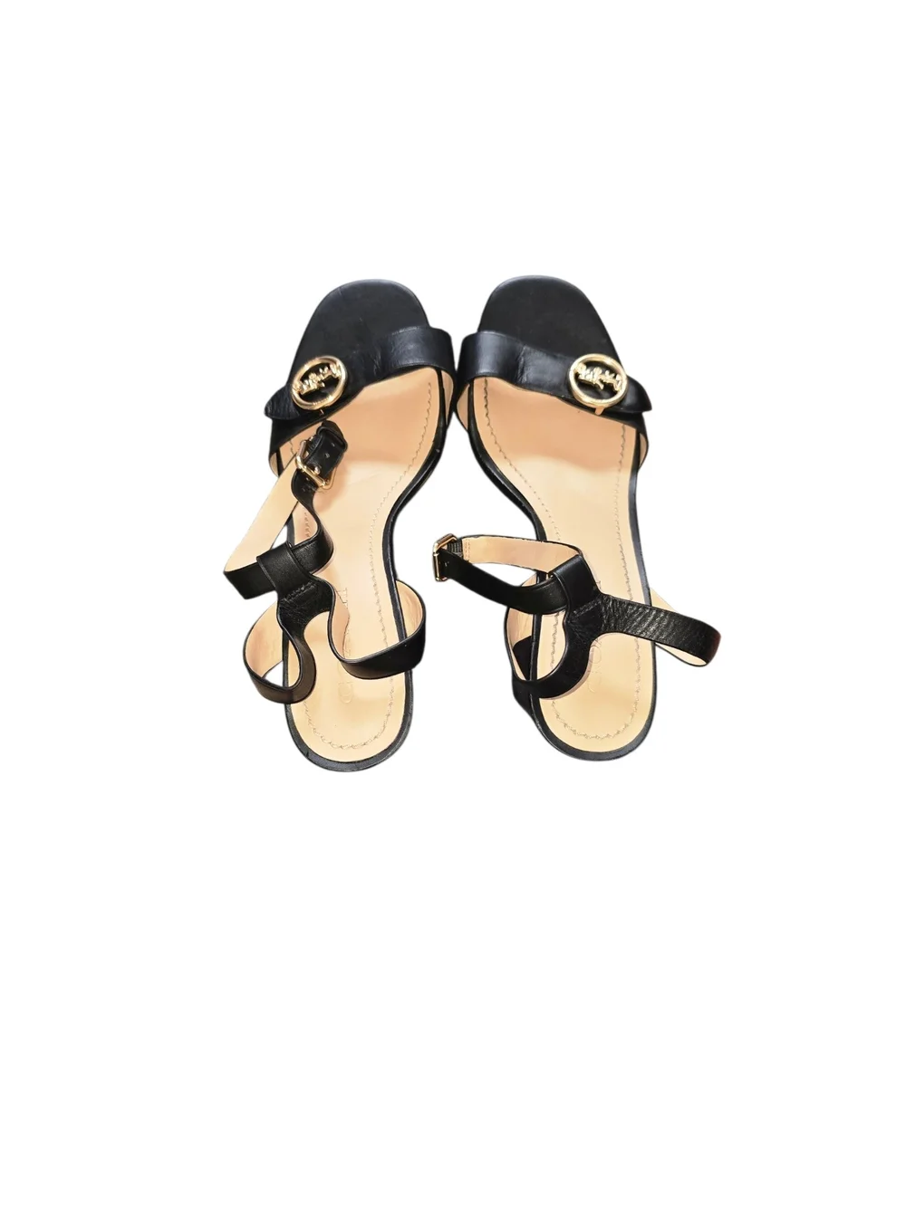 Coach Maddi Black Leather Slingback Block Heel Sandals with Gold Accent Size 11 - Picture 3 of 8